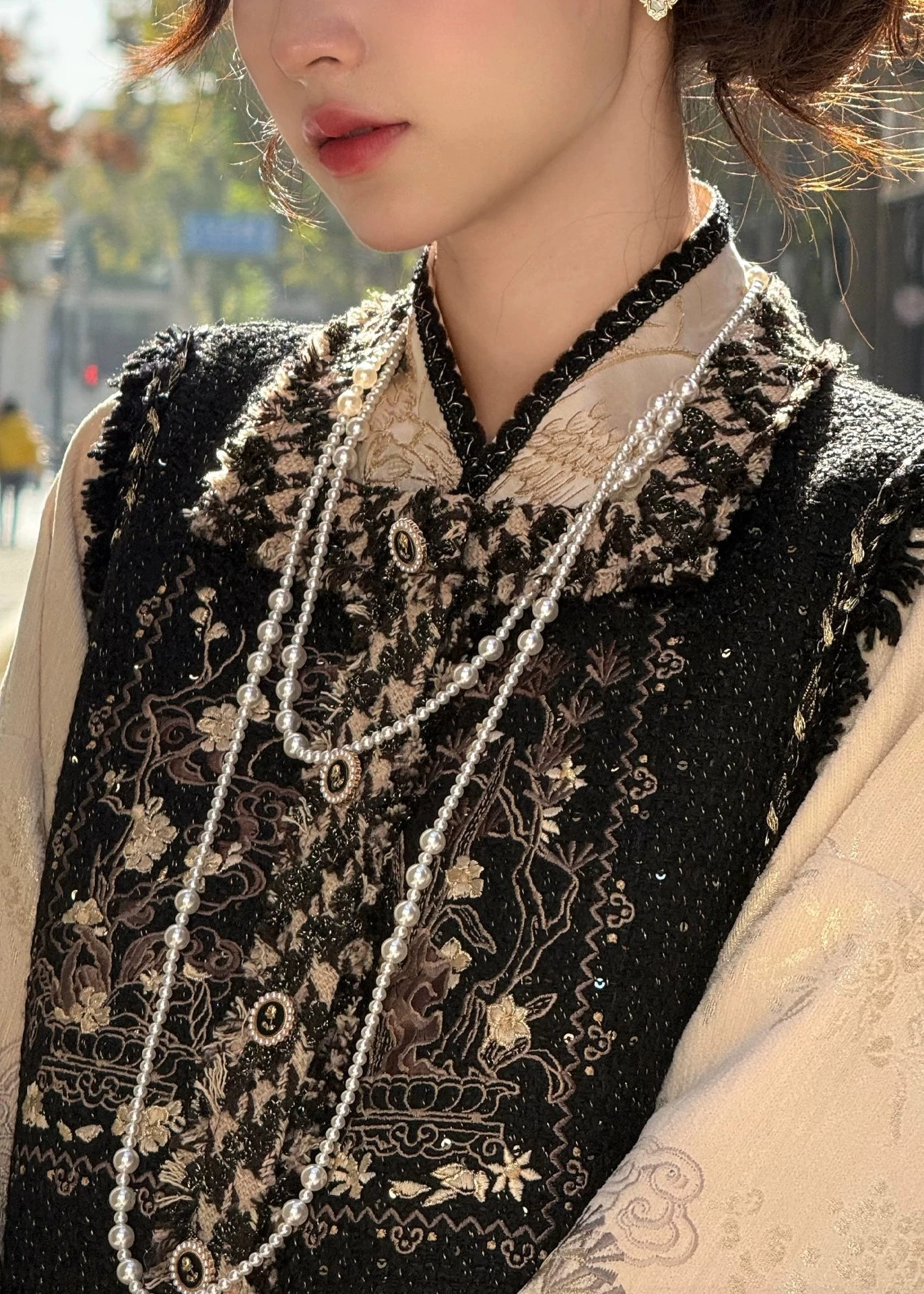 Women 3-Piece New Year Daily Hanfu Set Ink Pine Print | HANFUBAO