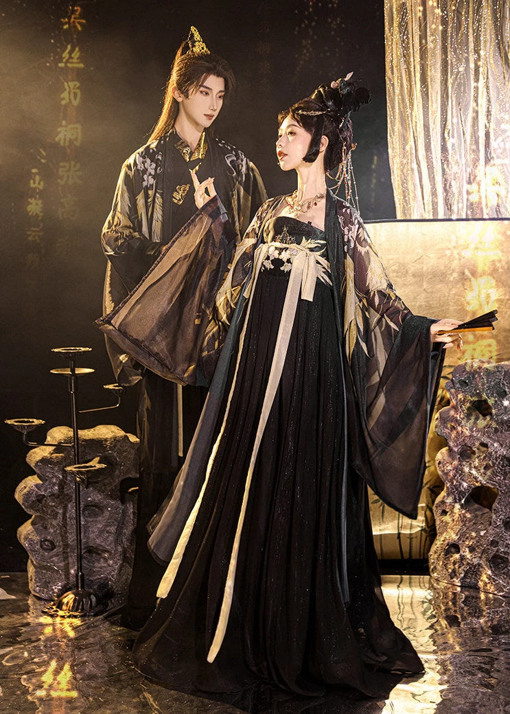Unisex Plus Size Chiffon Couple Hanfu 2-Piece Set for Festivals| HANFUBAO