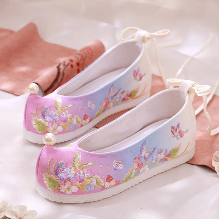 Women Canvas Embroidered Flats Floral Tassel Charm | HANFUBAO