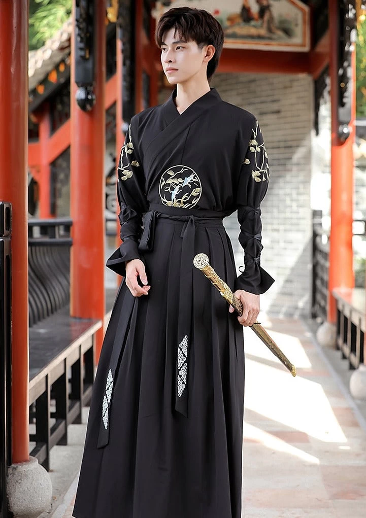 Men's 3-Piece Black Daily Hanfu Set Plus Size | HANFUBAO