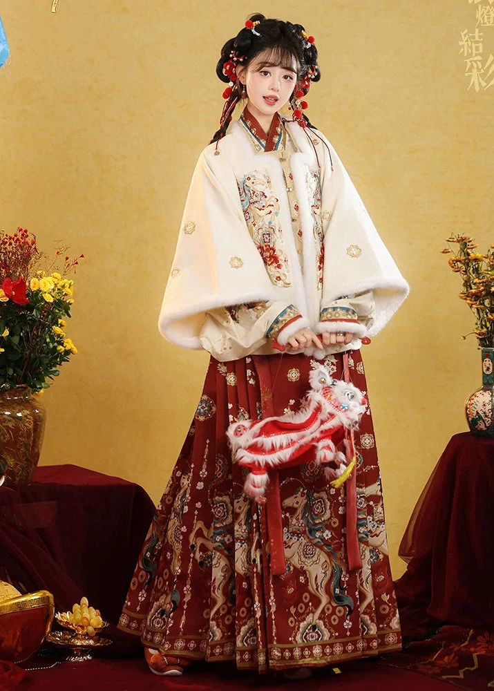 Women 3-Piece 2026 New Year Ming Hanfu Set, Celestial Steed Embroidery| HANFUBAO