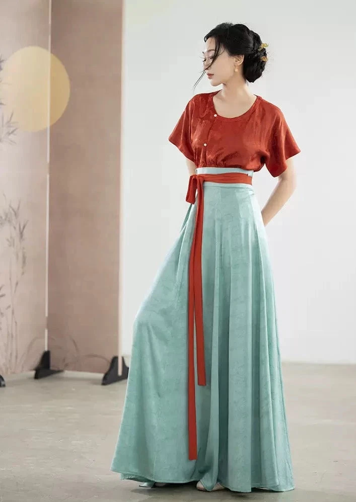 Women Modern Hanfu Artificial Silk-Cotton Summer Top | HANFUBAO