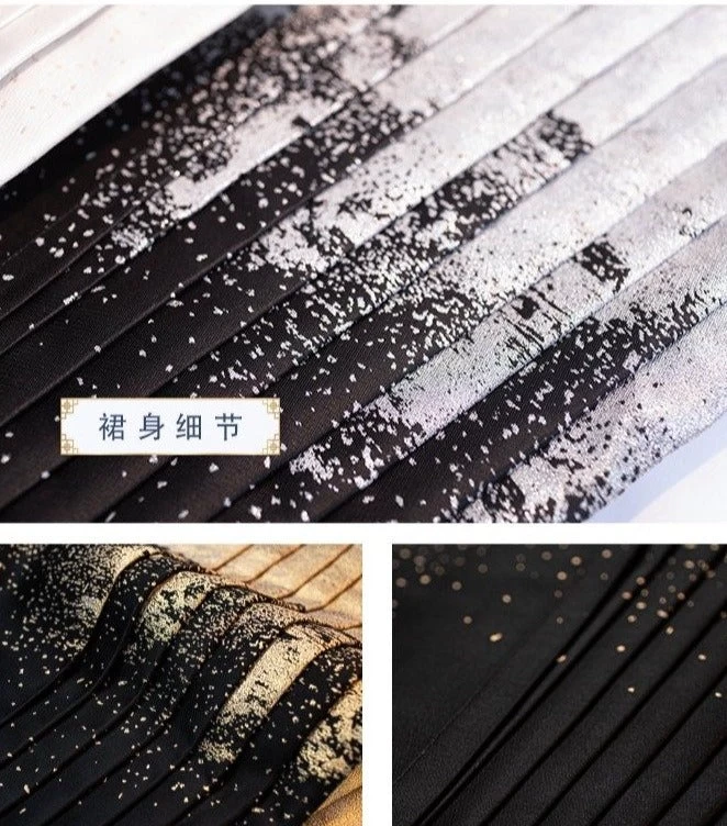 Women Modern Hanfu Ma Mian Skirt Gold Embroidered  | HANFUBAO