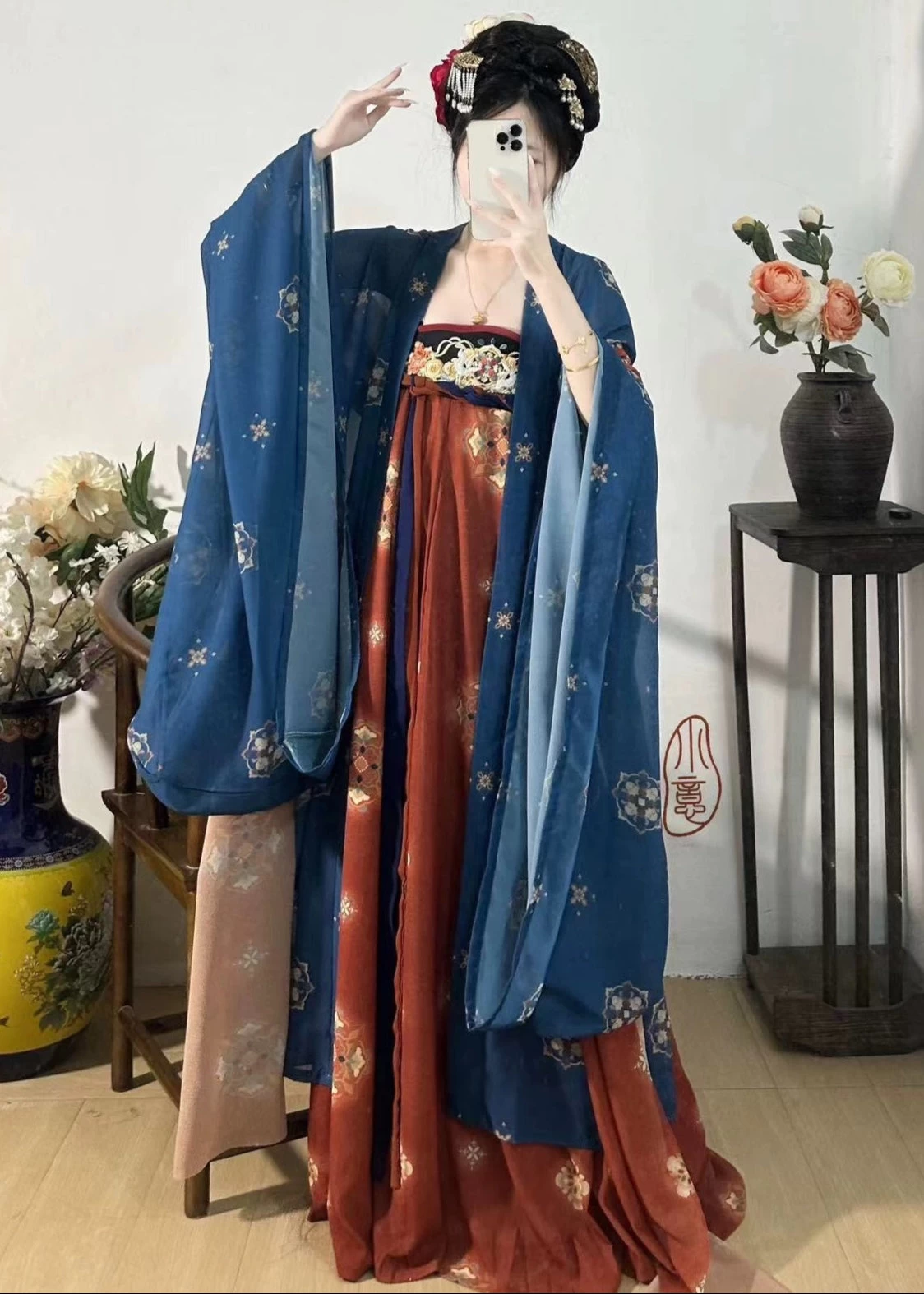 Women’s Chiffon Modern Plus Size Hanfu Set, Tang Shadow Print | HANFUBAO