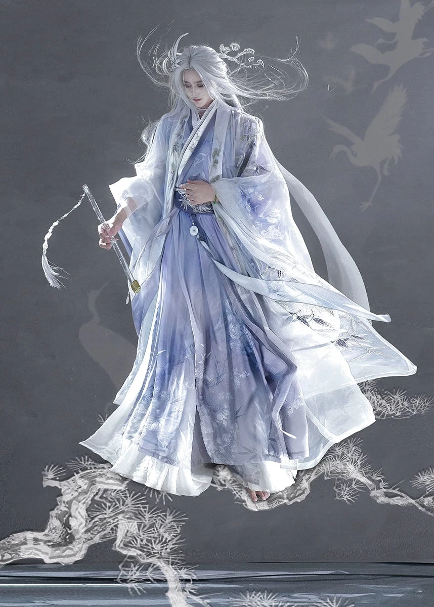 Unisex 10-Piece Bamboo Pine Daily Hanfu Set, 100%  Plus Size | HANFUBAO