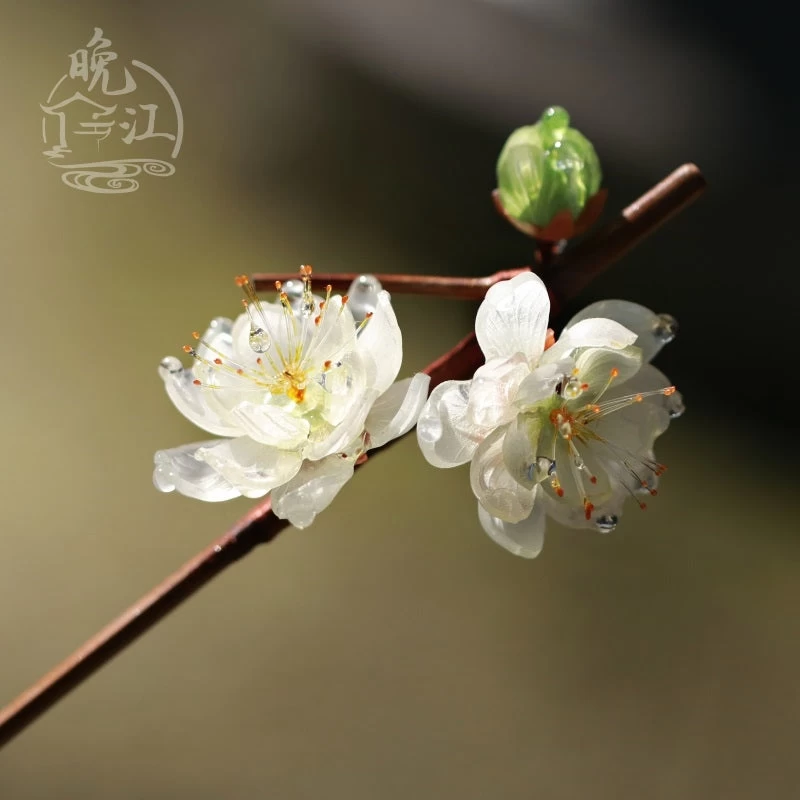 Women Shrinky Dinks Bamboo Hairpin White Plum Flowers | HANFUBAO