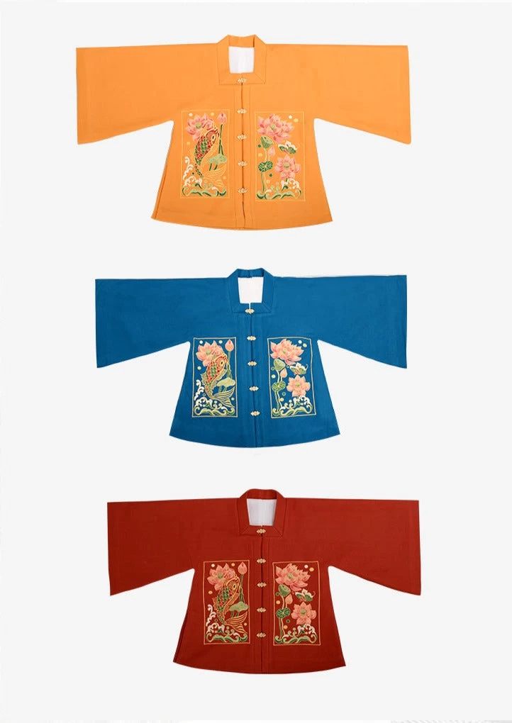 Women Modern Hanfu Cotton Cardigan Qingli Water Trout Print | HANFUBAO
