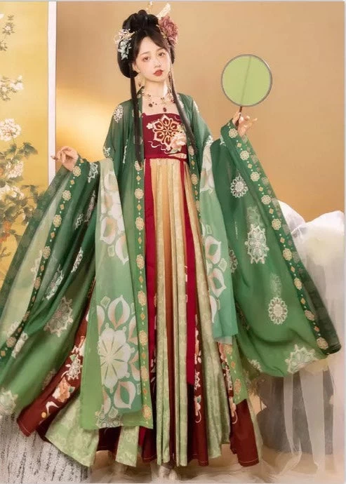 Women’s Plus Size 3-Piece Chiffon Daily Hanfu Set in Crimson Glow | HANFUBAO