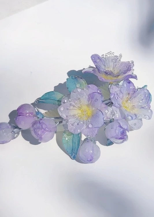 Purple Hydrangea Shrinky Dinks Hairpin for Daily Hanfu Styling | HANFUBAO
