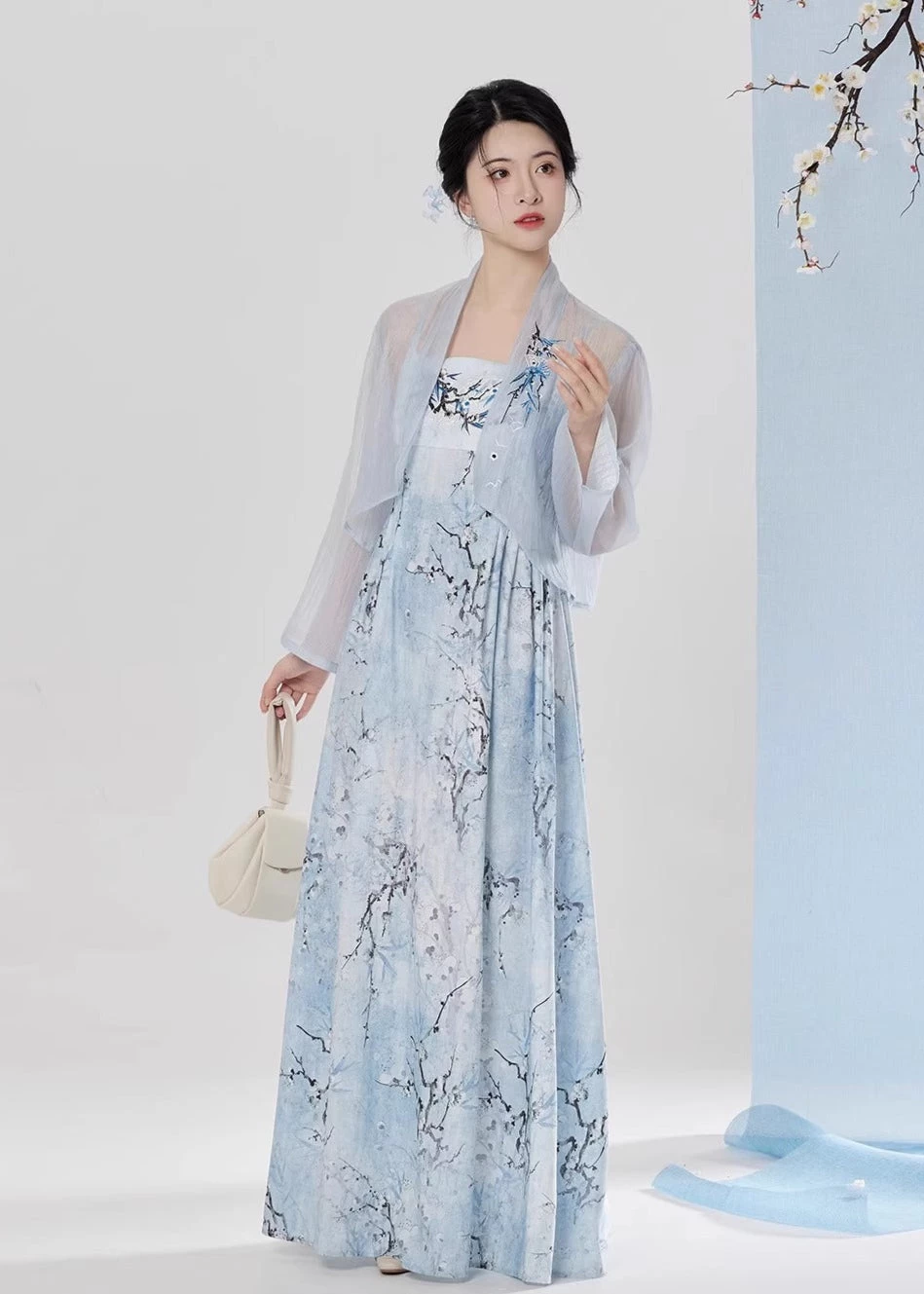 Women Modern Daily Hanfu 2-Piece Dress Set Broken Branch Print | HANFUBAO