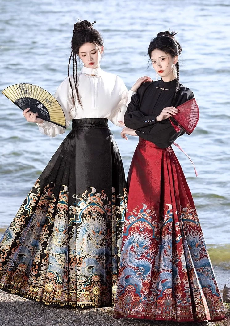 Women Modern Ma Mian Hanfu Skirt Dragon Embroidery Plus Size| HANFUBAO