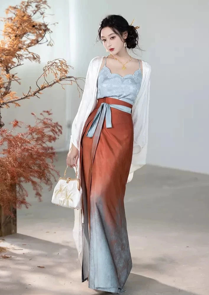 Women Modern Artificial Silk-Cotton Hanfu Set Underglaze Red | HANFUBAO