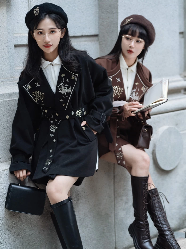 Women Modern Trench Coat with Belt Polyester-Rayon Stretch | HANFUBAO