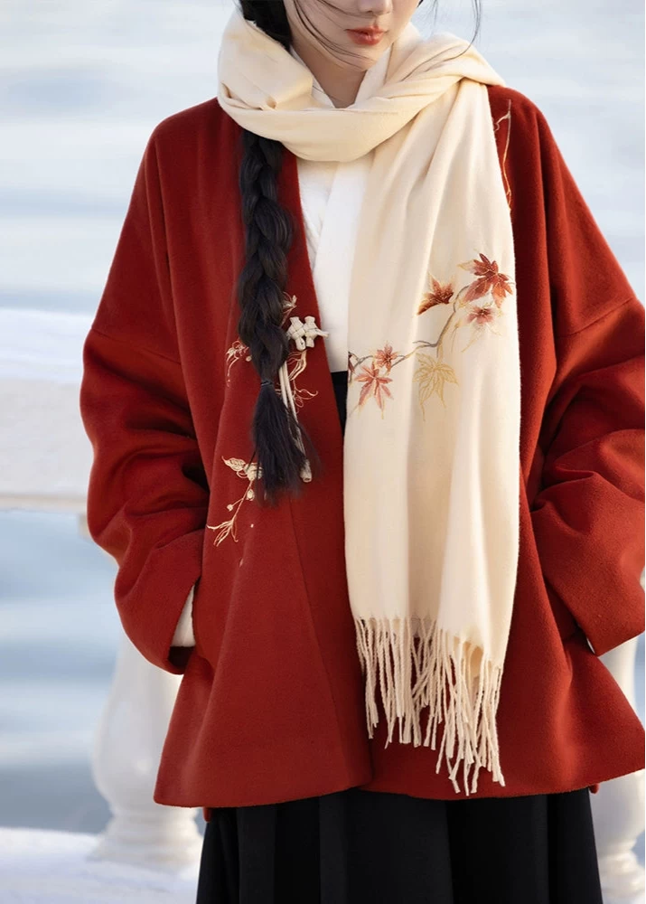 Women Modern Fleece Hanfu 3-Piece Set Plum Blossom Print | HANFUBAO