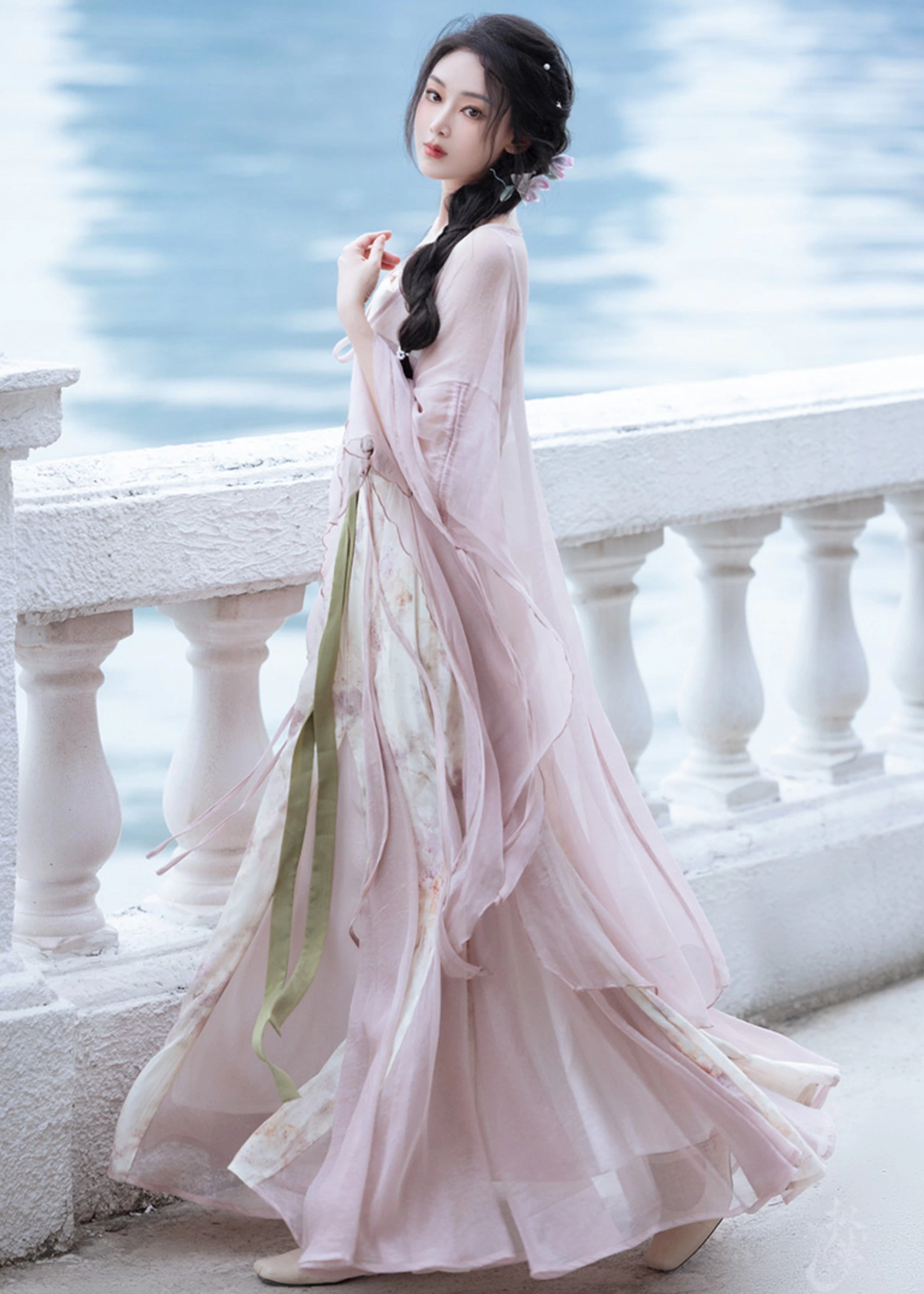 Women 3-Piece Daily Hanfu Set Viscose-Nylon Belted Dress | HANFUBAO