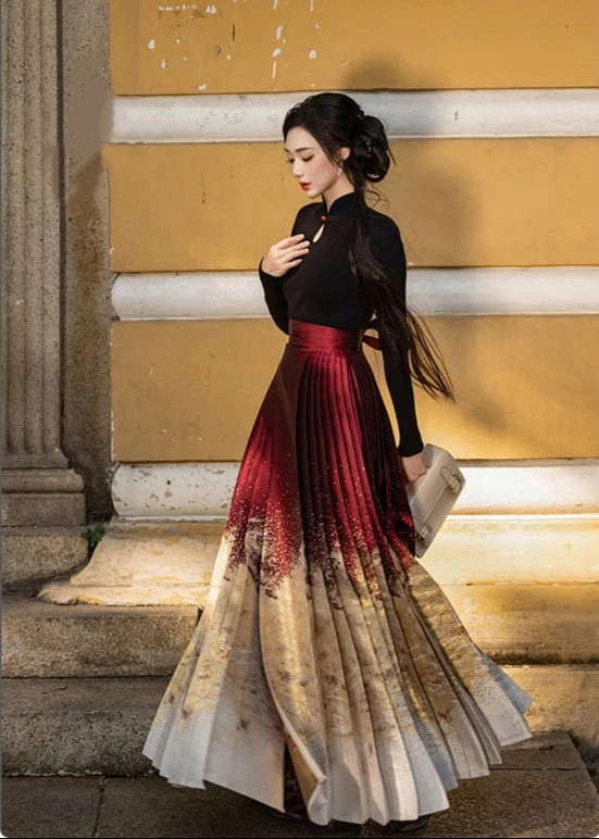 Women Modern Hanfu 3-Piece Wool Ma Mian Set Daily Wear | HANFUBAO