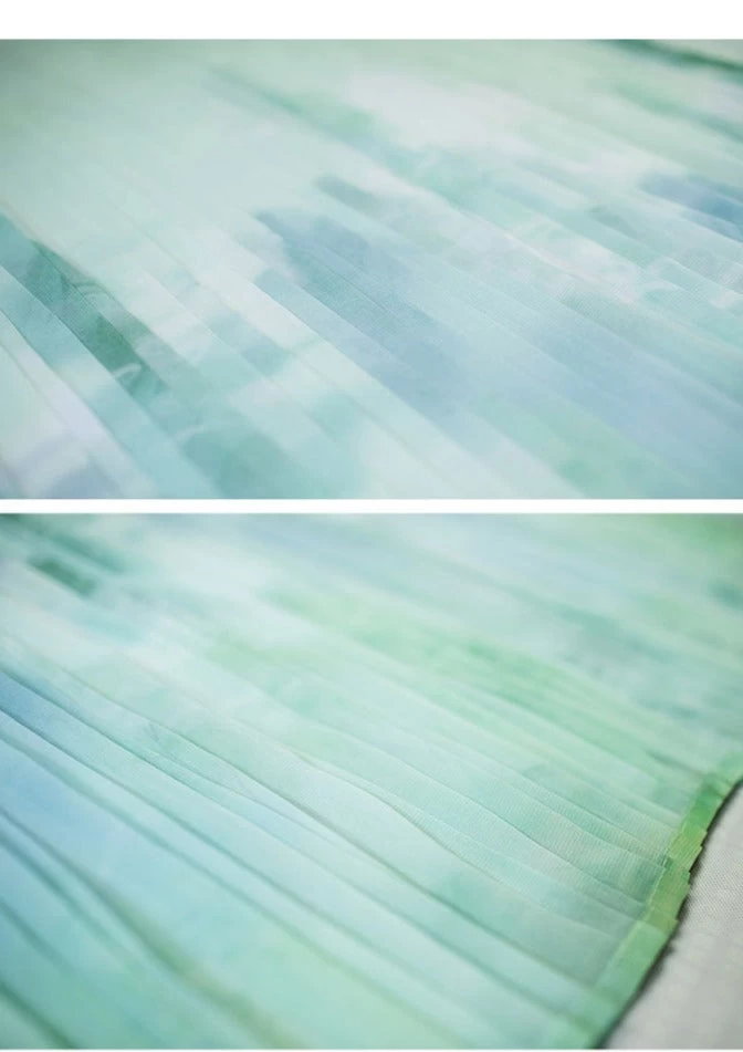 Women Chiffon Modern Hanfu Ma Mian Skirt Water Wave Green Gradient | HANFUBAO