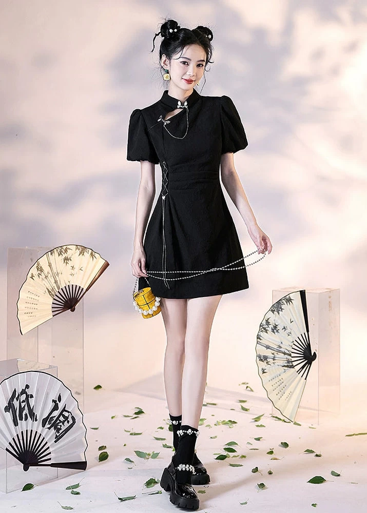 Women's Black Widow Mini Qipao Dress,  Night Out, Plus Size | HANFUBAO