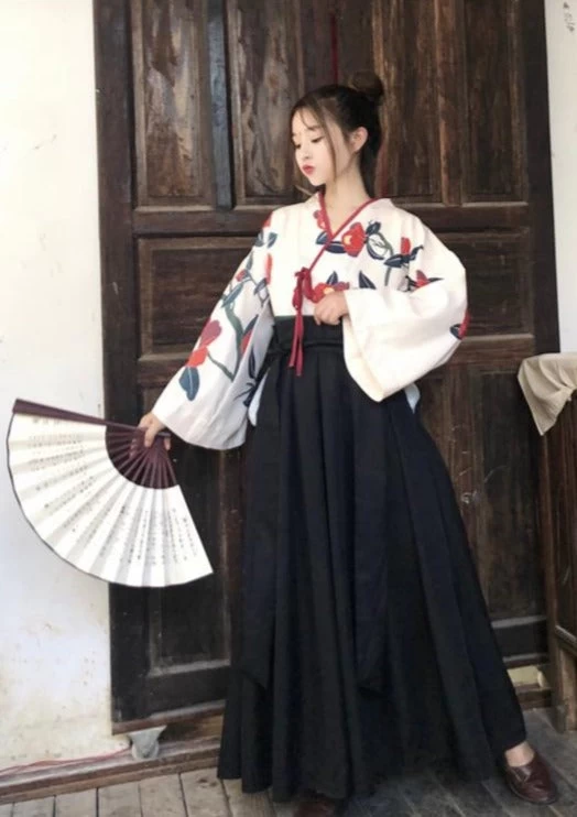 Women Modern Daily Hanfu Set Camellia Red/Black  Plus Size | HANFUBAO