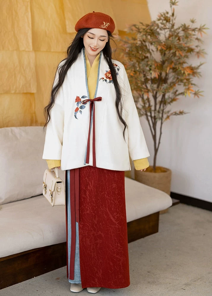 Women's Modern 3-Piece Camellia Hanfu Set Linen-Viscose | HANFUBAO