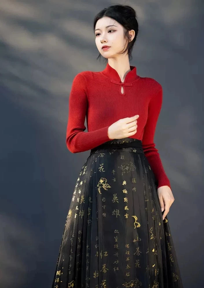 Women’s Daily Hanfu Ribbed Knit Mandarin Collar Top, 9 Colors | HANFUBAO