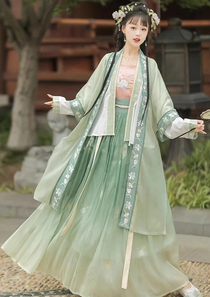 Women's Song Dynasty Hanfu 4-Piece Set Jasmine Floral| HANFUBAO