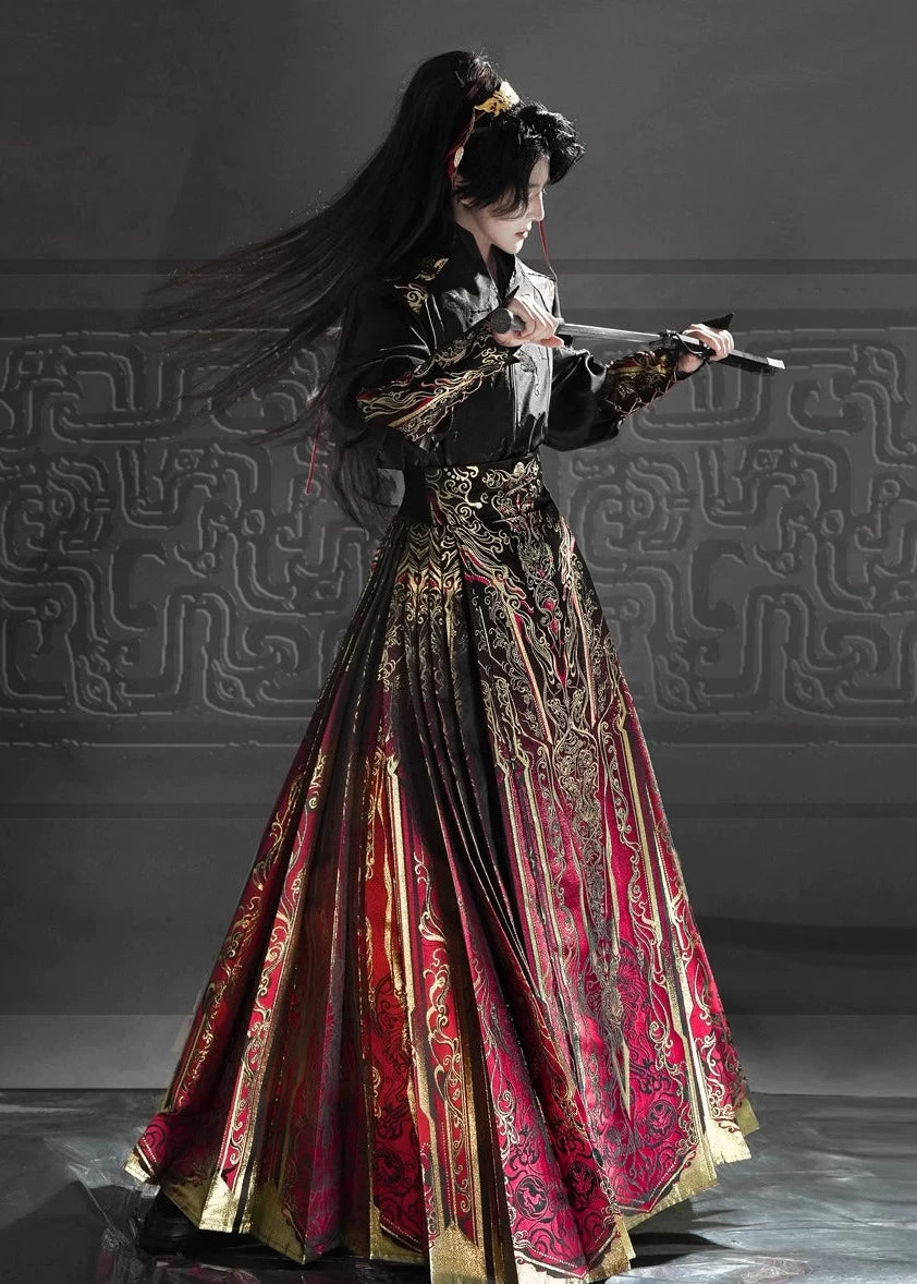 Unisex 4-Piece Modern Ma Mian Skirt Hanfu Set, 100% Polyester, Daily Wear | HANFUBAO