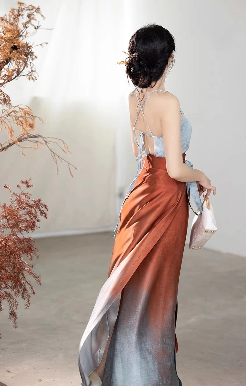 Women Modern Artificial Silk-Cotton Hanfu Set Underglaze Red | HANFUBAO