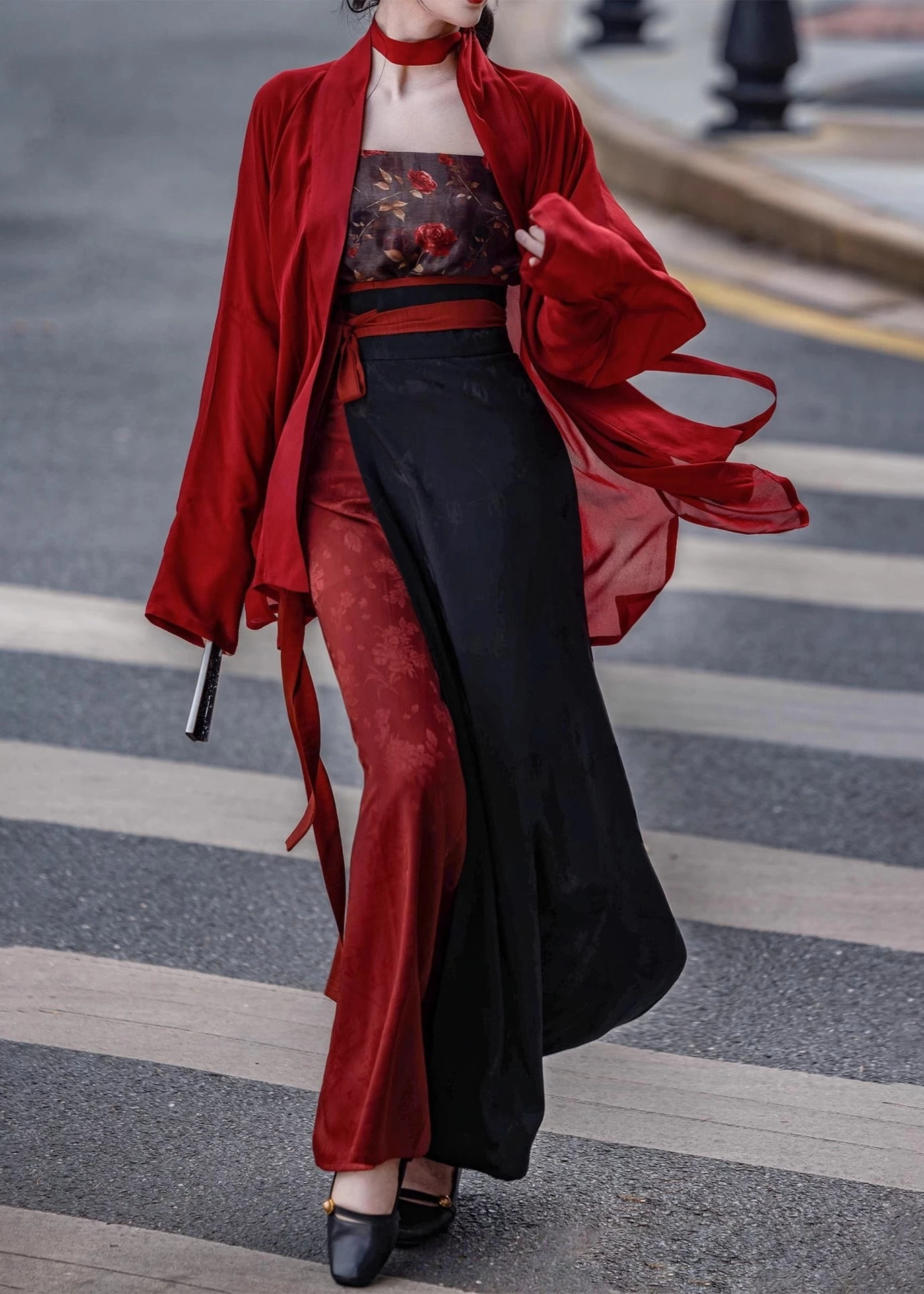 Women Modern Tencel Hanfu 3-Piece Set Twilight Rose | HANFUBAO