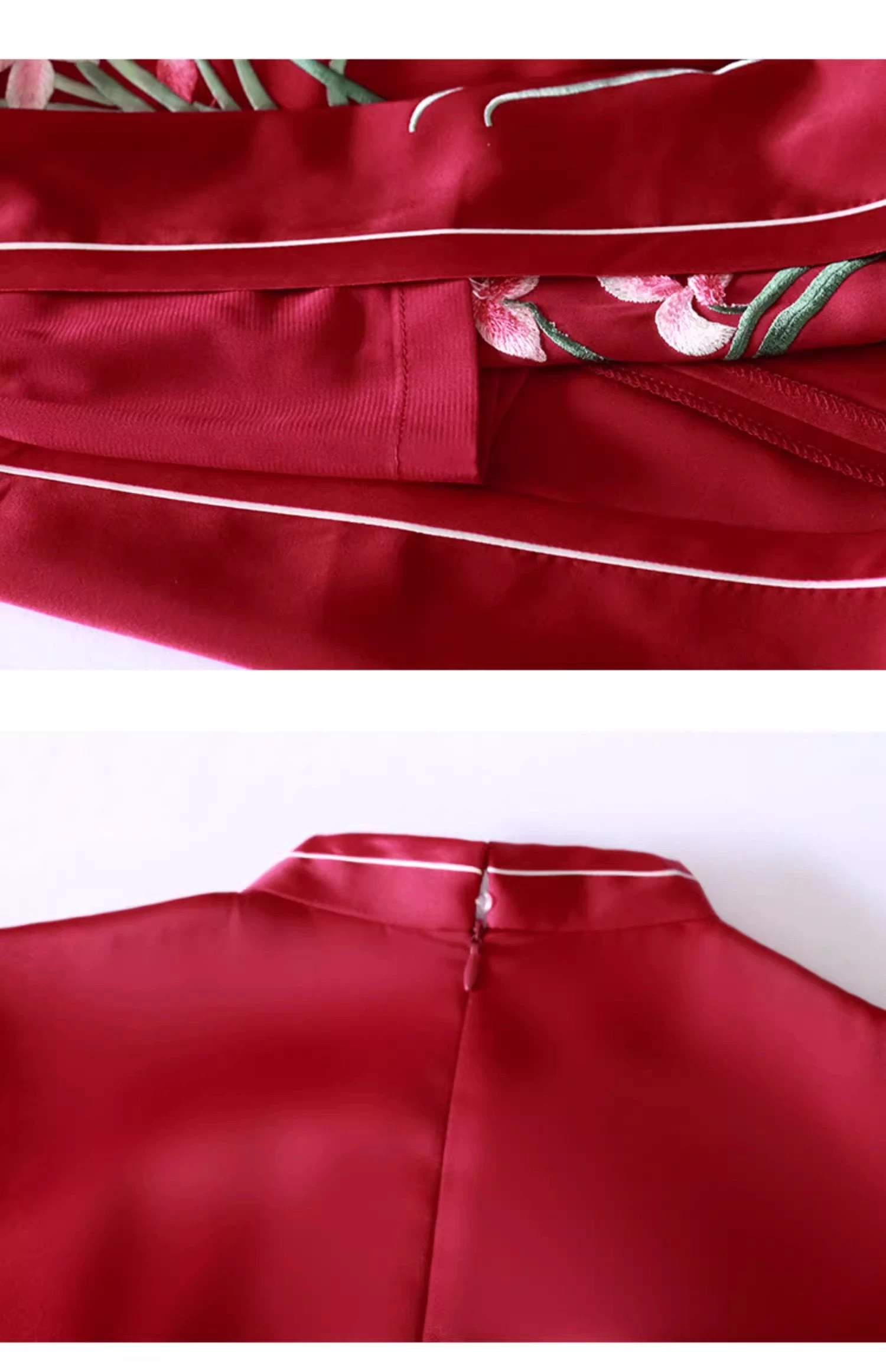 Women Modern Acetate Satin Daily Hanfu Red Magnolia Qipao Dress | HANFUBAO