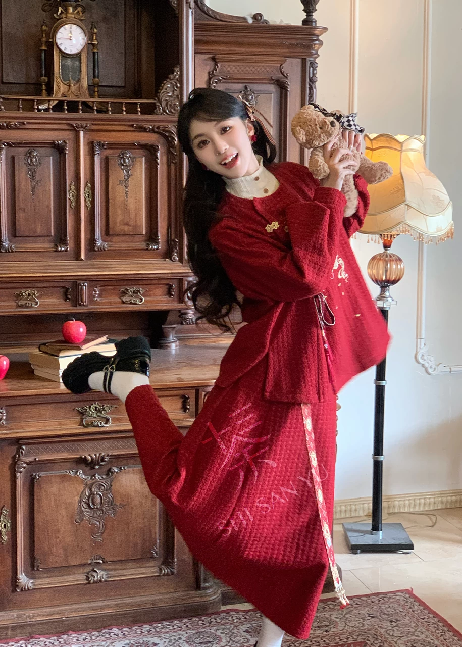 Women’s 3-Piece Modern Hanfu Set, New Year Daily Wear,  | HANFUBAO