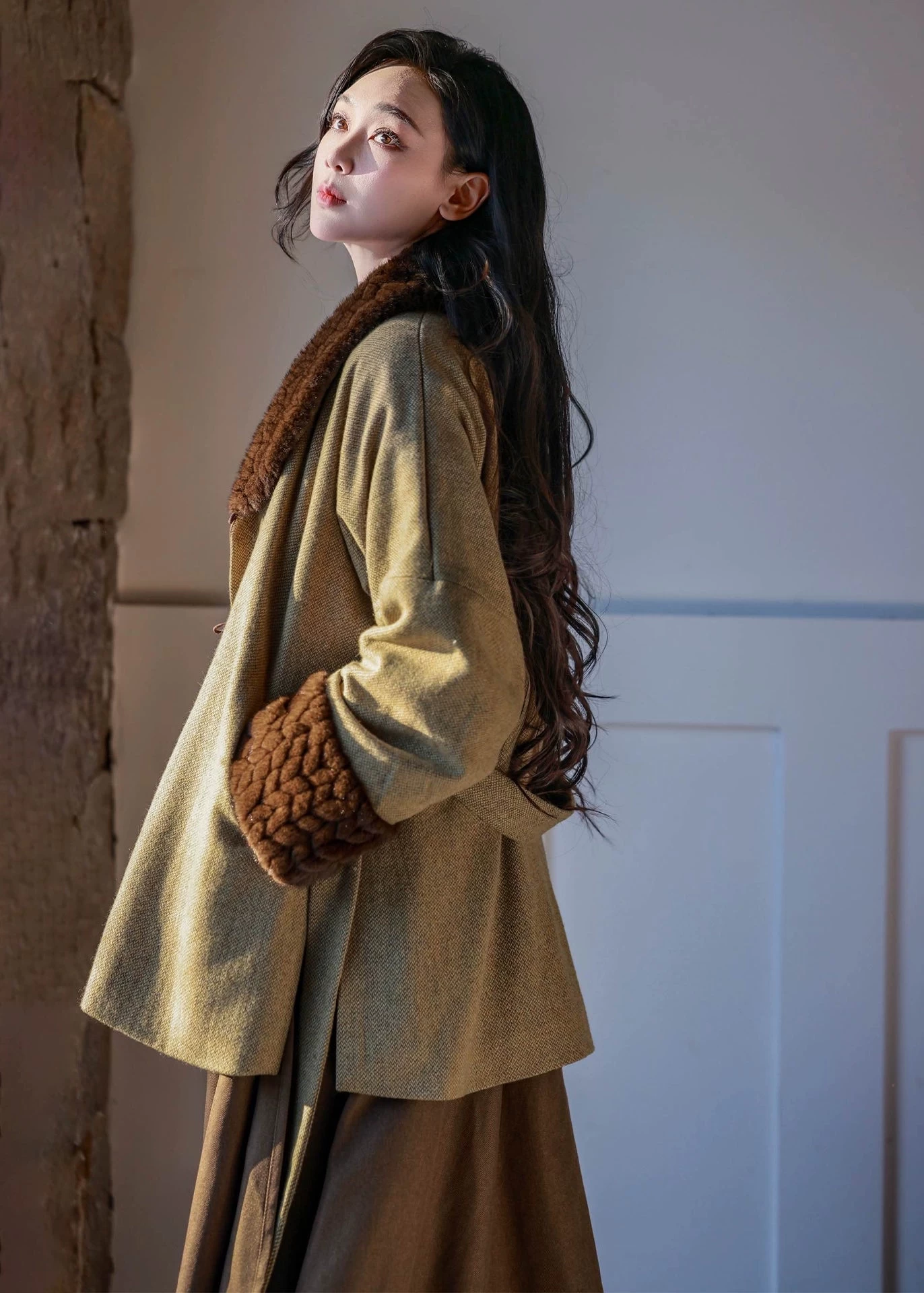 HANFUBAO | Women Wool-Blend Modern Hanfu 3-Piece Winter Set Khaki S-XL