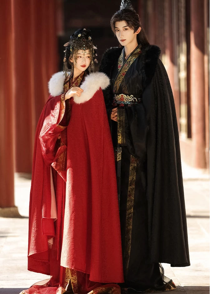 Unisex Modern Daily Hanfu 3-Piece Robe Set  Scarlet Plus Size | HANFUBAO