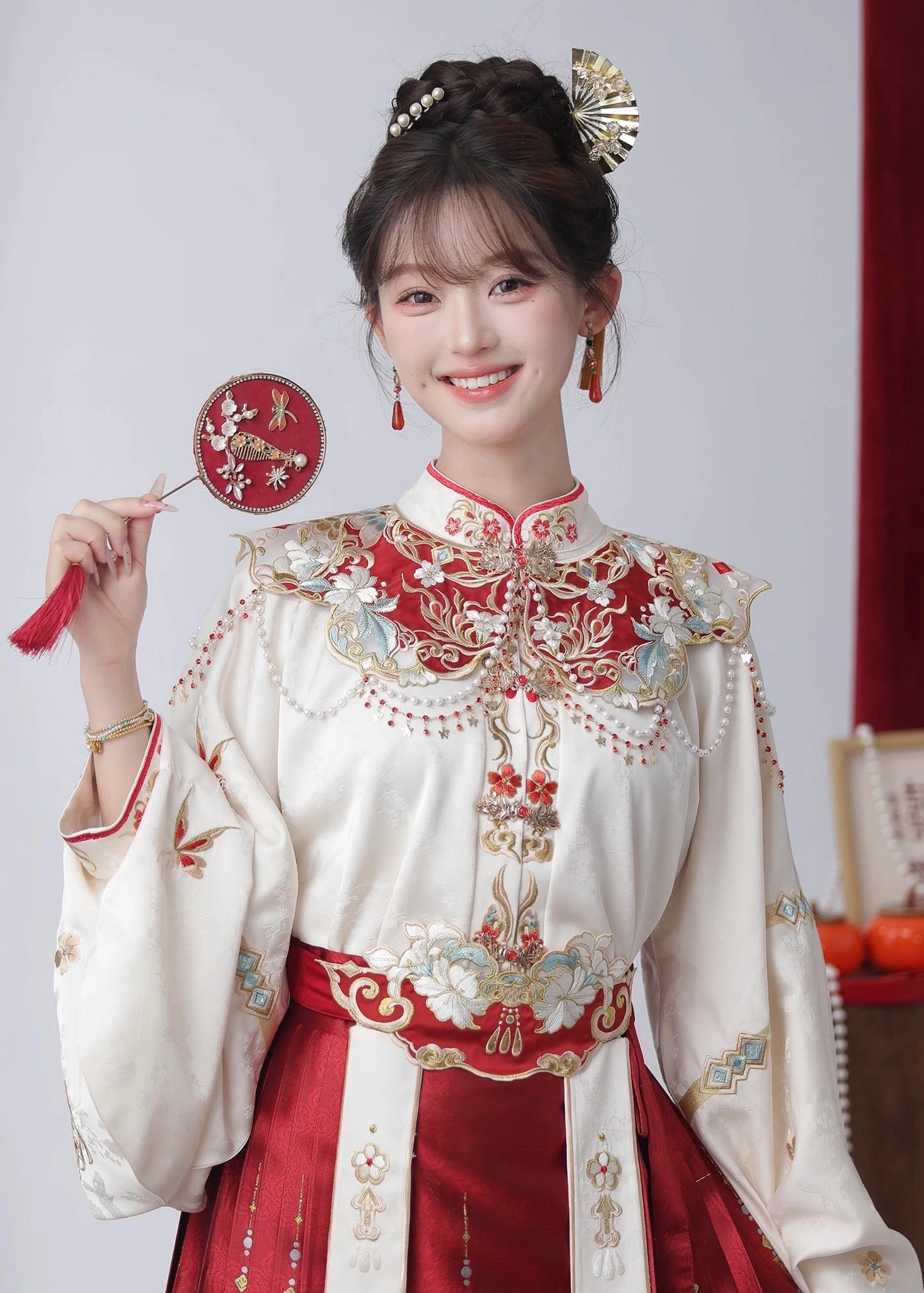 Women Modern Hanfu Wedding Set  Red Phoenix Embroidery Plus Size | HANFUBAO