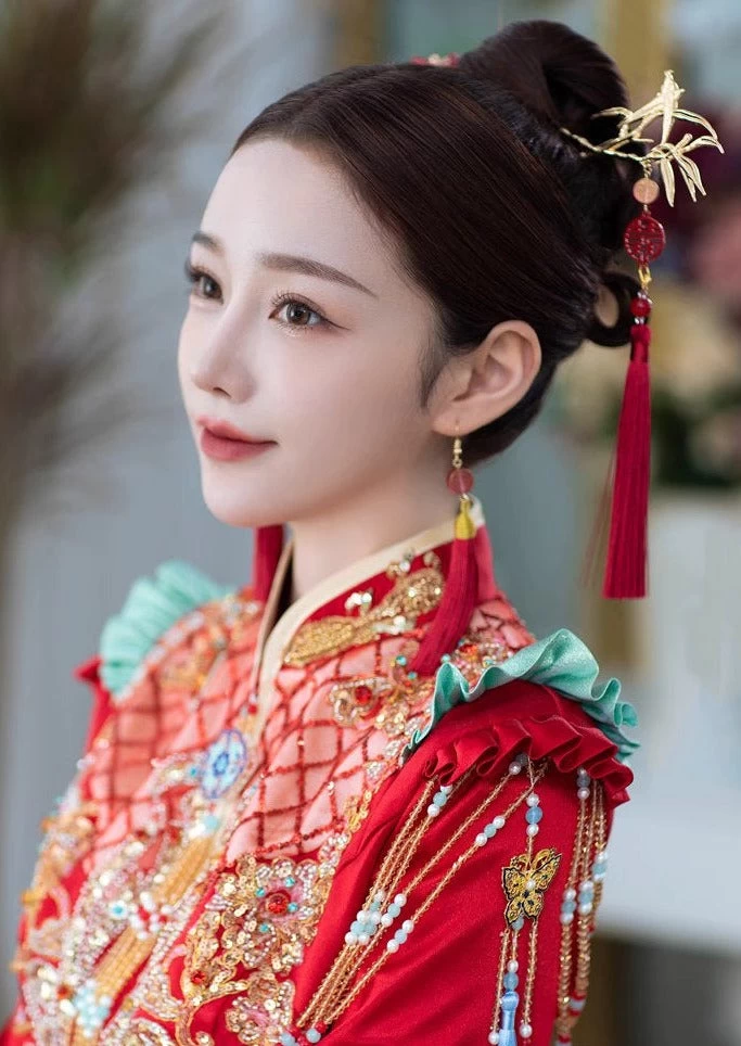 Bridal Chinese Knot Hair Pins Set Alloy Wedding Hair Accessories Red | HANFUBAO