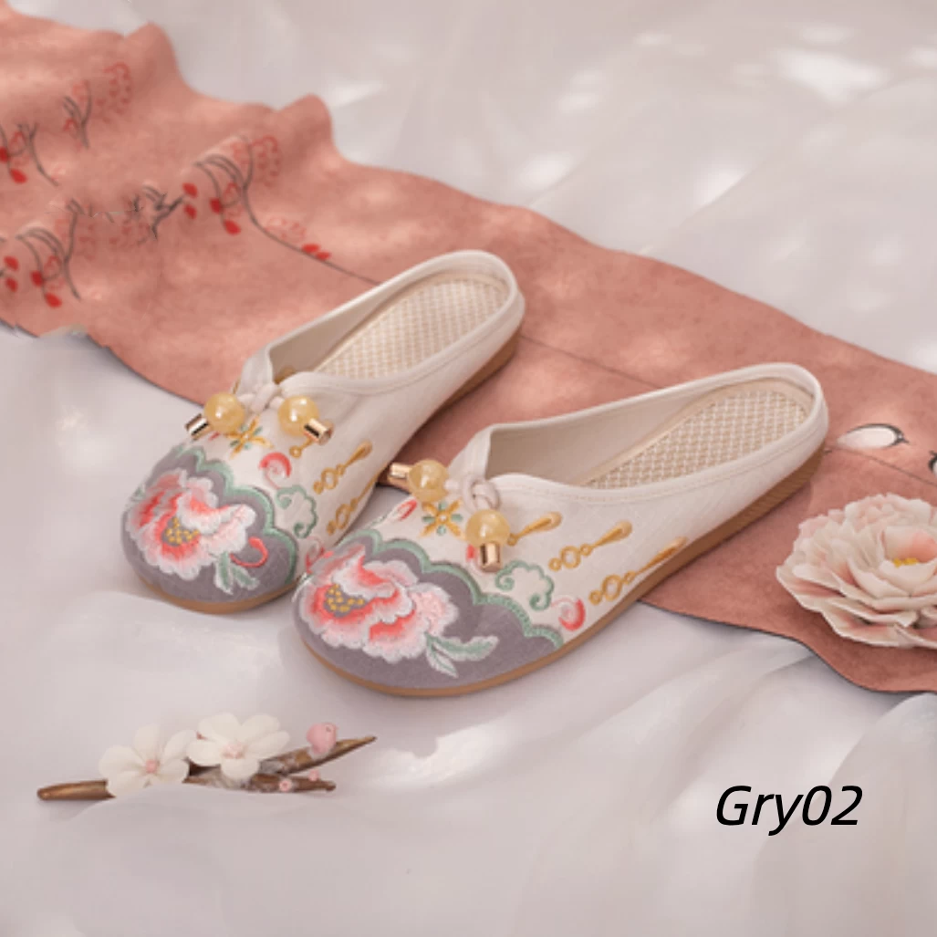 Women’s Hanfu Floral Embroidered Canvas Mule Shoes 7 Colors EU35-40 | HANFUBAO