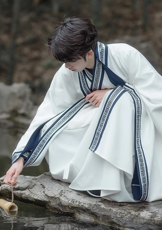 Men's Daily Hanfu Set White Yarn  Plus Size | HANFUBAO