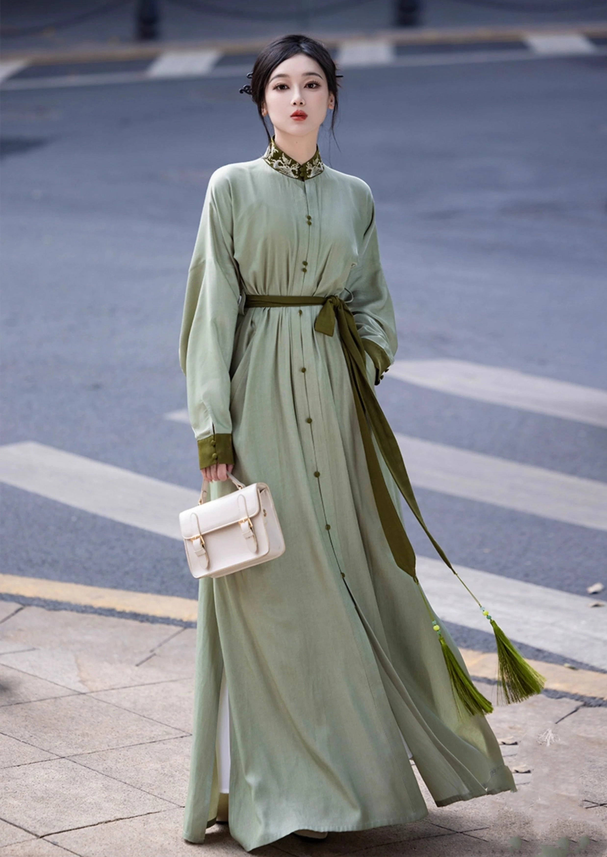 Women's Modern One-Piece Hanfu Dress, Coastal Tide Print, Plus Size | HANFUBAO