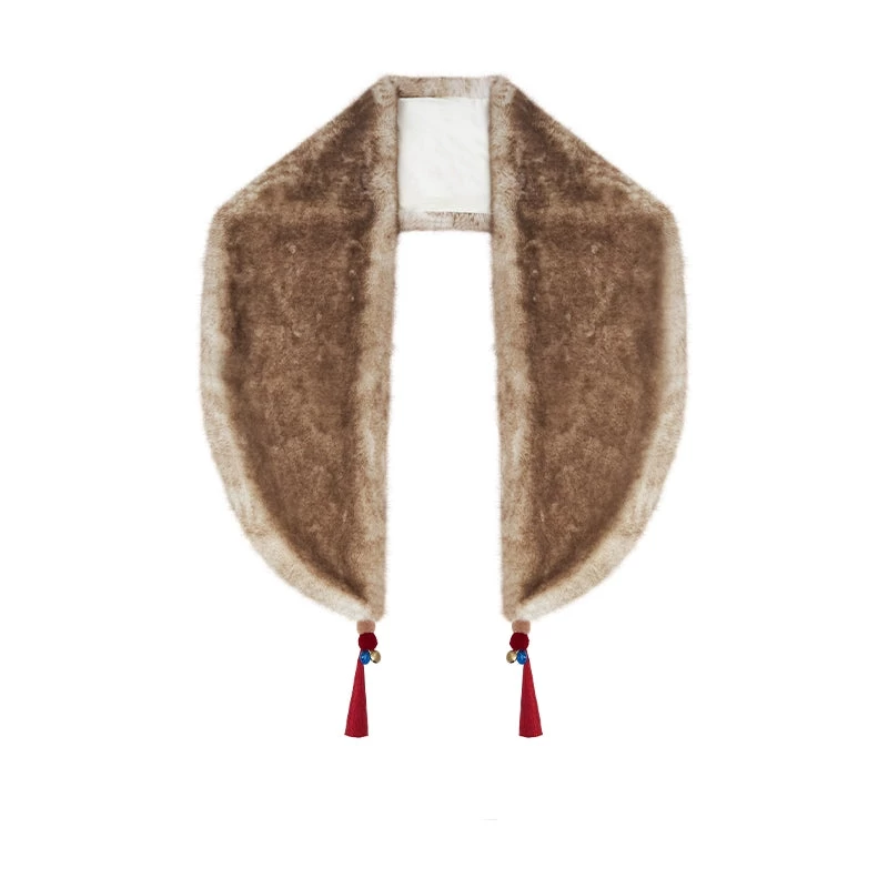 Women Modern Hanfu Faux Fur Shawl & Earmuff, Starfall White|HANFUBAO