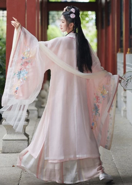 Women's 5-Piece Plus Size Embroidered Chiffon Hanfu Set for Festivals | HANFUBAO