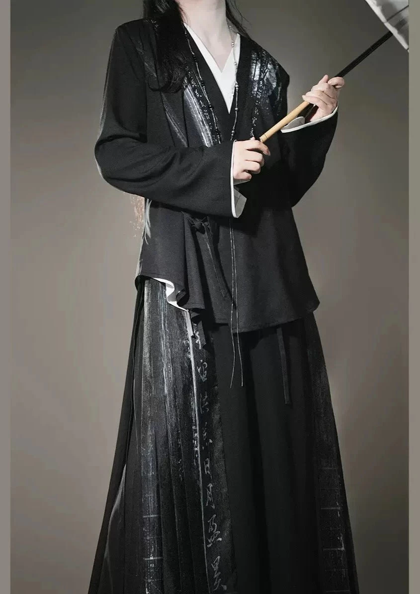 Unisex Modern Hanfu 3-Piece Cotton Set, Thousand Character Embroidery | HANFUBAO