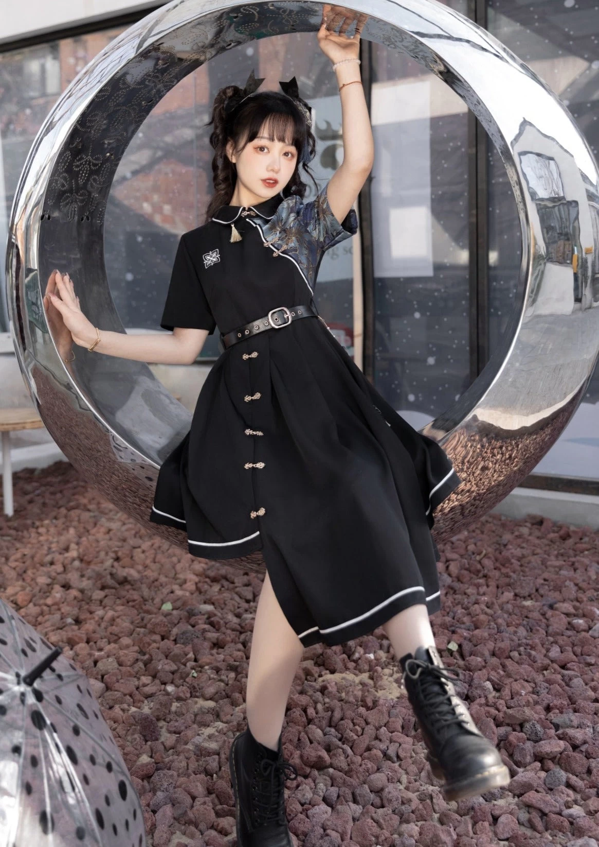 Women's Modern Black Lolita Daily Hanfu Dress, Plus Size | HANFUBAO