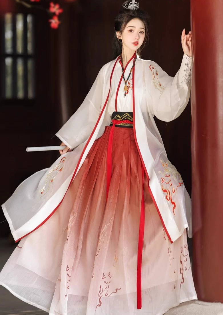 Unisex 5-Piece Song Dynasty Hanfu Set Flame Embroidery| HANFUBAO