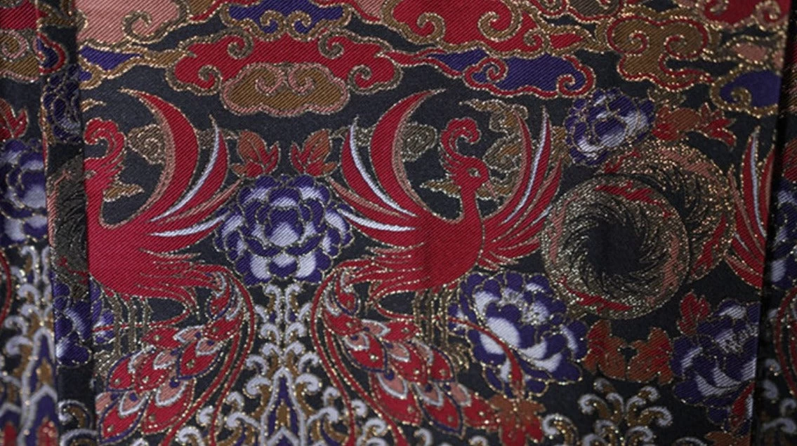 Unisex Daily Hanfu Wide Skirt Golden Sun Bird Print  Plus Size | HANFUBAO