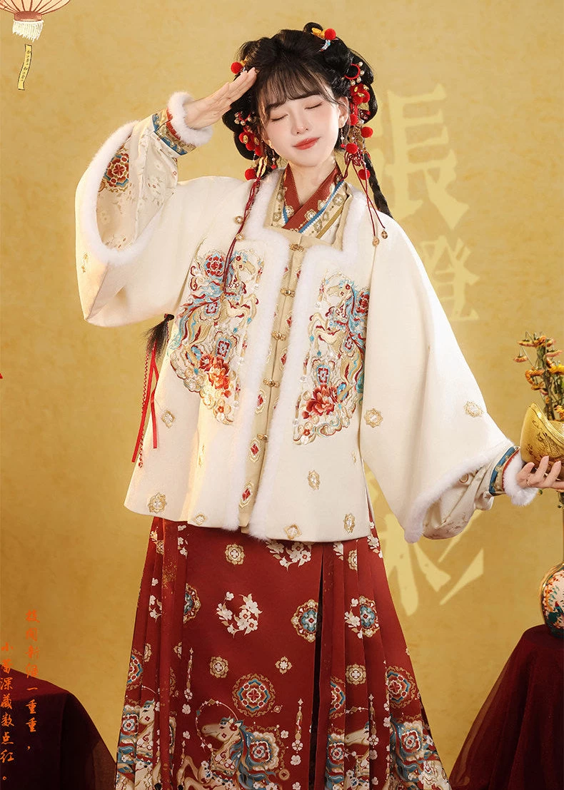 Women 3-Piece Ming Hanfu New Year Embroidered Set Plus Size| HANFUBAO