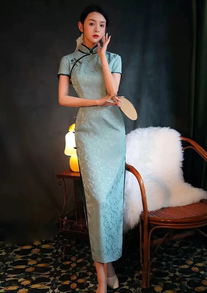 Women Acetate Satin Modern Hanfu Qipao Dress Pink Floral | HANFUBAO