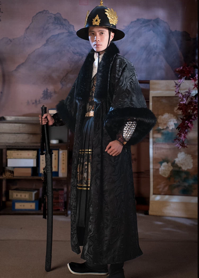 Unisex Flying Fish Embroidered Hanfu Cloak for Winter Cosplay | HANFUBAO