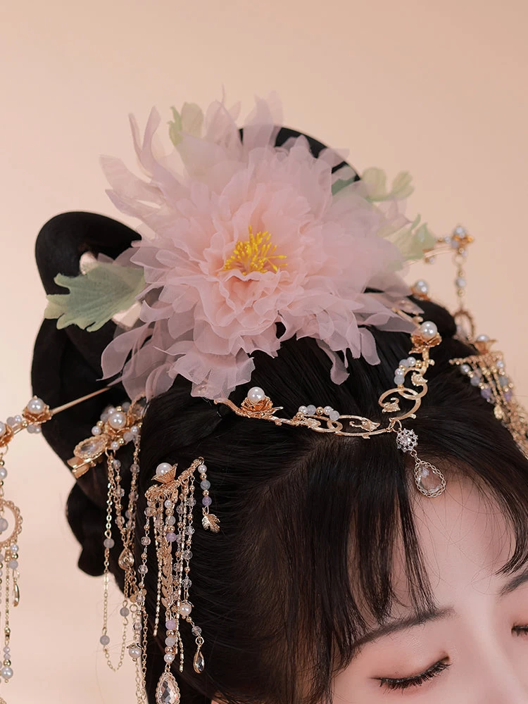 Women Chinese Hanfu Peony Yarn Flower Hair Clip 25x18cm | HANFUBAO