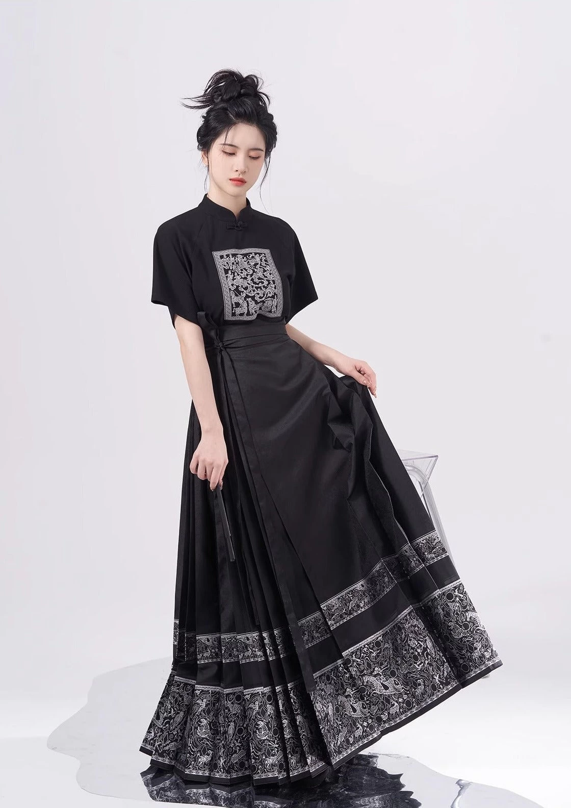 Women Modern Summer Hanfu Set Horse Cloud Feather Print | HANFUBAO