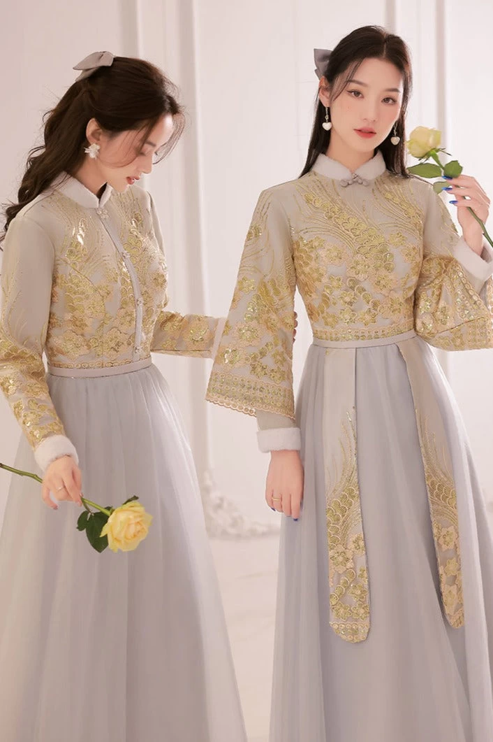 Women's Daily Hanfu Bridesmaid Gray Chinese Style Dress  Plus Size | HANFUBAO
